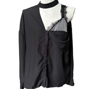 CLOUD SEASON PARIS Black Sparkle and Lace Cold Shoulder Blouse